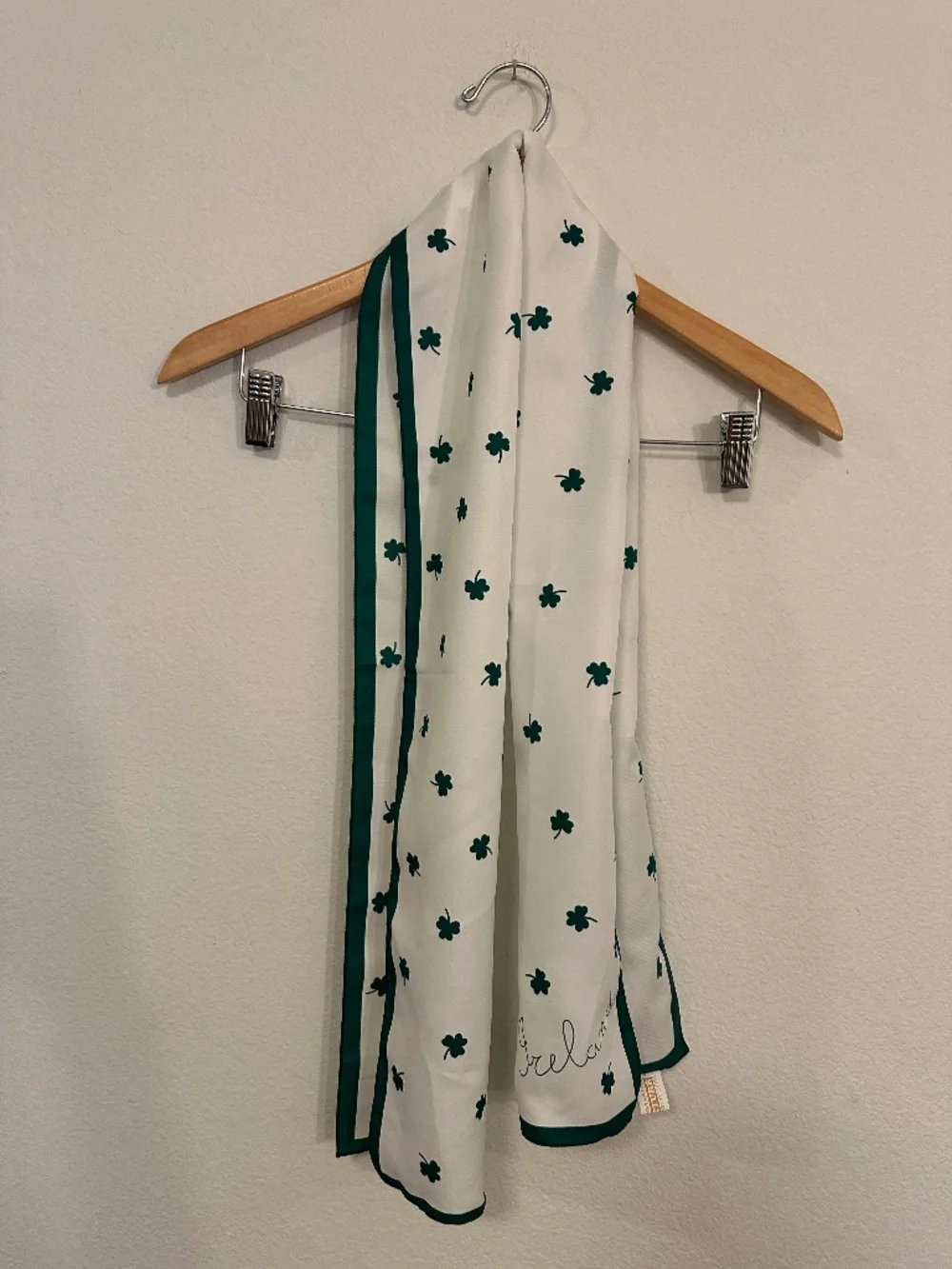 Ireland Shamrock Scarf Green White Polyester St Patrick's Day Irish Clover